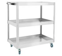 Chariot d'atelier, 3 niveaux, capacité de charge de 150 à 200 kg, dimensions 66 x 35 x 71 cm, en acier inoxydable, équipé de 4 roulettes universelles