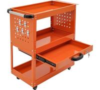Chariot d'atelier à 3 niveaux avec tiroir et compartiment à clés, petite table de travail, table de travail mobile pour outils, idéal pour garage, atelier automobile – capacité de charge de 550 lbs, c