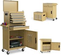 Chariot d'atelier, chariot d'atelier avec 5 compartiments, 2 étagères, coffret à outils amovible et armoire à outils, verrouillable, 59 x 28 x 102 cm, pour garage, atelier, maison (jaune)