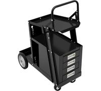 Chariot d'atelier, chariot de soudage à roulettes, 4 tiroirs, capacité de charge de 80 kg, chariot de soudage avec roues avant pivotantes à 360°, 2 crochets, support pour bouteilles de gaz, chaînes de