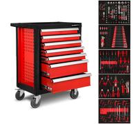 Chariot d'atelier EBERTH, équipé de 167 pièces, 7 tiroirs, dont 5 remplis d'outils, chariot à outils en acier à double paroi, revêtement par poudrage rouge
