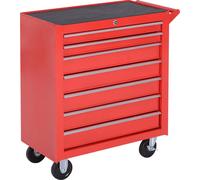 Chariot d'atelier Fortuna Lai avec roulettes, chariot à outils avec 7 tiroirs, verrouillable, chariot de montage avec frein de stationnement, chariot mobile, charge max. 150 kg, acier, rouge
