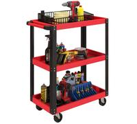 HOMCOM Chariot d'atelier servante atelier chariot à outil à 3 niveaux, poignée latérale et roulettes verrouillables, pour garage, entrepôt, outils de bricolage, charge 120 Kg, 70,5x35x82,5cm, rouge