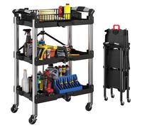 Chariot d'atelier HOMCOM à 3 niveaux, pliable, avec poignée, noir