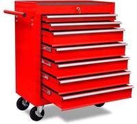 Chariot d'atelier pivotant avec 7 tiroirs, surface antidérapante et serrure centrale – chariot d'outils mobile équipé de deux roulettes avec frein, d'un plateau de travail robuste et d'une poignée lat