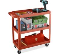 Chariot d'atelier Relaxdays, chariot à outils à 3 niveaux, chariot de montage mobile, capacité de charge jusqu'à 100 kg, dimensions : 76 x 78 x 35 cm, rouge