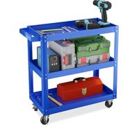 Chariot d'atelier Relaxdays, chariot à outils à 3 niveaux, chariot de montage mobile, charge maximale de 100 kg, dimensions : 76 x 78 x 35 cm, bleu