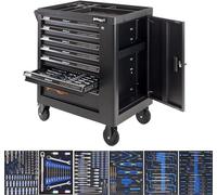 Chariot d'atelier ROCKX, modèle 252 pièces, avec outils en acier chromé vanadium, 7 tiroirs, système de fermeture douce, verrouillable, tiroirs à glissières à extension complète, une porte latérale, r