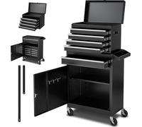 Chariot d'atelier SucceBuy avec design 2 en 1, chariot à outils avec 5 tiroirs et caisse métallique amovible, barre de verrouillage, tapis de protection et plateau à outils, idéal pour le garage et l'
