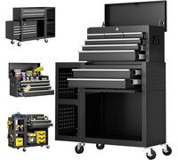 Chariot d'atelier vide, 8 compartiments avec 1 compartiment de rangement latéral, 96 x 33 x 109 cm. Chariot d'outils mobile avec frein, système de rangement professionnel pour entrepôts, garages et at