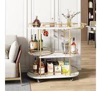 Chariot de Bar à roulettes,Chariot a Vin à 3 Niveaux avec 2 Porte-Verres et Porte-Vins,marbré Bois Étagère,Carde Metal,Chariot de Service Mobile Moderne pour Cuisine,Salle à Manger,Salon,Bar