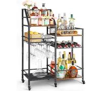 Chariot de bar à vin 5 étagères avec porte-verres et roulettes