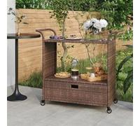 Chariot de bar avec tiroir Marron 100x45x97 cm Résine tressée Brun G