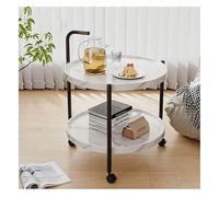 Chariot De Bar for La Maison, Mini Mobile À 2 Niveaux, Service Cuisine, Table D'appoint avec roulettes, Basse Ronde, Plateau Rangement Double Couche(White,60x64cm)