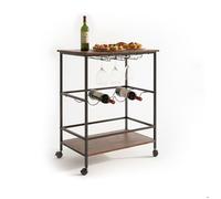 Chariot de bar Relaxdays, 2 niveaux, porte-bouteilles et porte-verres, HxLxP:82x60x45 cm, brun/noir