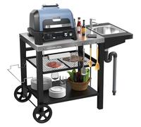 Chariot de barbecue avec évier, compatible avec les modèles Ninja Woodfire et Weber Q1000, pour cuisine extérieure