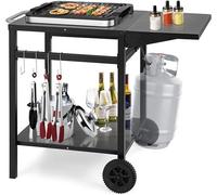 Chariot de barbecue avec plateau rabattable, table de camping pliante avec 2 étagères et 4 crochets, table de barbecue en métal pour l'extérieur, chariot mobile pour barbecue et cuisine extérieure, ch