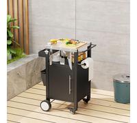 Chariot de barbecue Clinvia, tables de barbecue, table d'appoint pour barbecue, armoire de jardin mobile, en acier inoxydable, avec tablette latérale coulissante, crochets, étagère, chariot de service