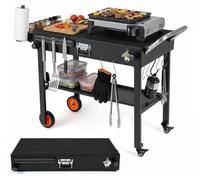 CHARIOT DE BARBECUE COSTWAY, table de barbecue pliante, chariot de service en métal avec roulettes, surface de travail de 82 x 46 cm et tapis de protection contre la chaleur, table à pizza résistante