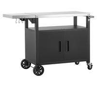 Chariot de barbecue d'extérieur avec armoire de rangement, table de barbecue de 124 cm, îlot de cuisine étanche avec plateau en acier inoxydable, étagère et roulettes, station de préparation des alime