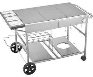 Chariot de barbecue d'extérieur SucceBuy, avec 4 pots à épices, roulettes, couvercles et crochets, table de préparation et chariot de service pour les pique-niques, la cuisine et le jardin