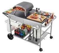 VEVOR Desserte de Jardin pour Plancha, Chariot de Barbecue 136x76x79 cm, pour Préparation de Cuisine BBQ Piques-niques Terrasse Extérieur, avec Roues, Récipients à Épices, Couvercles et Crochets