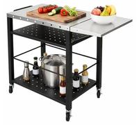Chariot de barbecue en acier inoxydable avec une trappe rabattable et 4 roues
