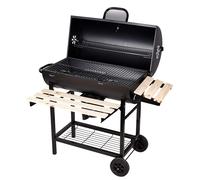 Chariot de barbecue mobile avec boîtes de rangement en bois et thermomètre