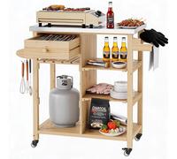 Chariot de barbecue mobile pour l'extérieur, doté d'un plan de travail et d'une surface de travail en acier inoxydable
