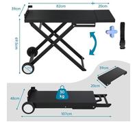 Chariot de Barbecue Pliable avec 2 Roues,Table Pliante Portable avec Tablette Latérale Amovible,Support Stable de Cuisson d'Extérieur pour Plancha,pour Camping,Jardin,Terrasse,102x39cm,Noir
