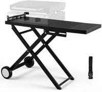 Chariot de barbecue pliable avec grande surface de travail (102x39 cm) et 2 roues, table de barbecue portable avec table d'appoint, support de barbecue pliable pour camping, jardin, terrasse, capacité