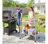 Chariot de Barbecue Table de Préparation Extérieur avec Plan de Travail et Roulettes Acier Inoxydable 85x60x92cm Argenté