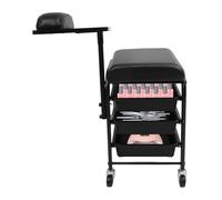 Chariot de beauté avec 3 tiroirs, chariot de coiffure, chariot de manucure mobile avec repose-main rembourré et coussin d'assise, chariot de beauté portable pour salon de manucure, salon de beauté