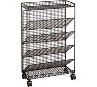 Chariot de bibliothèque en métal avec roues verrouillables, chariot à 6 niveaux pour magazines, dossiers, albums et recettes - Solution de rangement moderne