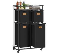 Chariot de blanchisserie sur roulettes, 150 litres, couleur marron foncé, dimensions : 72,4 x 33 x 109,1 cm