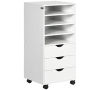 Chariot de bureau Vinsetto avec 4 roues, 4 étagères, 3 tiroirs, classeur de documents en bois MDF, 38x40x86,8 cm, blanc