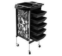 Chariot de coiffure, 4 roues, 5 tiroirs, noir