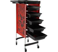 Chariot de coiffure, 5 tiroirs, design durable, rouge