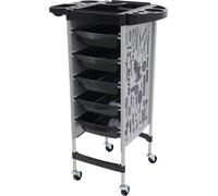 Chariot de coiffure - Chariot à roulettes avec 5 tiroirs - Plan de travail rabattable - 4 roulettes pivotantes - Capacité de charge élevée - PP et acier inoxydable - Pour salon et spa - Gris-blanc, no