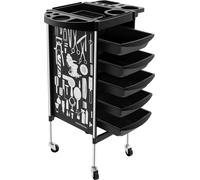 Chariot de coiffure - Chariot rectangulaire - 6 niveaux - 5 tiroirs coulissants - Plastique - 36 × 90 cm - Avec roulettes - Noir