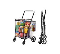 Chariot De Courses Pliable Capacité 50kg 4 Roulettes Plus De 85L Avec 2 Paniers