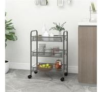 vidaXL Chariot de Cuisine à 3 Niveaux Etagère de Cuisine Chariot de Service Desserte à roulettes Chariot de Ménage Gris 46x26x64 cm Fer