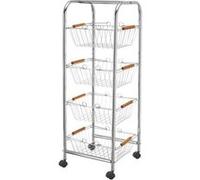 Chariot de cuisine, chariot de service avec 4 paniers coloris chromé - Longueur 27,50 x Profondeur 26 x Hauteur 78 cm - JUANIO - Autre G
