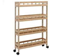 Chariot de Cuisine en Bambou avec Roulettes 60 x 18 x 97 cm Naturel | Bambou durable, 4 étagères spacieuses, 2 roues freinées, design épuré, résistant humidité