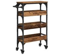 Chariot de cuisine en bois industriel - vidaXL - Bois ancien - 53 x 20 x 76 cm - Roues intégrées - Accents en acier
