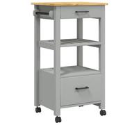 Chariot de Cuisine en Pin Massif 48x40x88,5 cm avec Étagère et 2 Tiroirs | Bois naturel durable, 2 roues verrouillables, crochets métalliques latéraux, style vintage, usage polyvalent cuisine salon