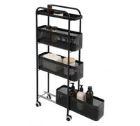 Chariot de cuisine étroit, 4 niveaux avec paniers extensibles, noir | Chariot de rangement étroit, peu encombrant pour les petits espaces, cuisine, salon, salle de bain, 40 x 15 x 89,5 cm