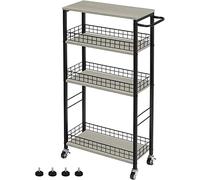 Chariot de cuisine étroit à 4 niveaux avec plateau en bois - Chariot de rangement multifonction avec roulettes (l x P x H) : 42 x 18 x 88 cm - Facile à monter - Pour cuisine, salle de bain, salon