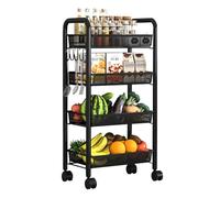 Chariot de cuisine fin multifonction en métal avec 4 roues Noir 4 niveaux Utili Chariot de salle de bain et livre Sto Usage domestique et bureau
