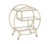 Chariot de Cuisine Glamour Doré sur Roues Trois Etagères en Verre 50 x 34 cm Col